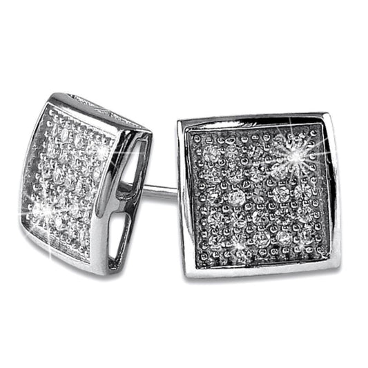 Deep Box Medium CZ Bling Micro Pave Earrings .925 Silver