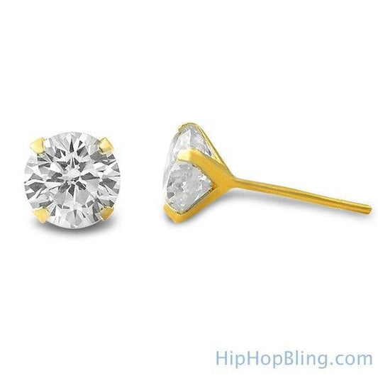 10K Solid Gold Round CZ Stud Earrings