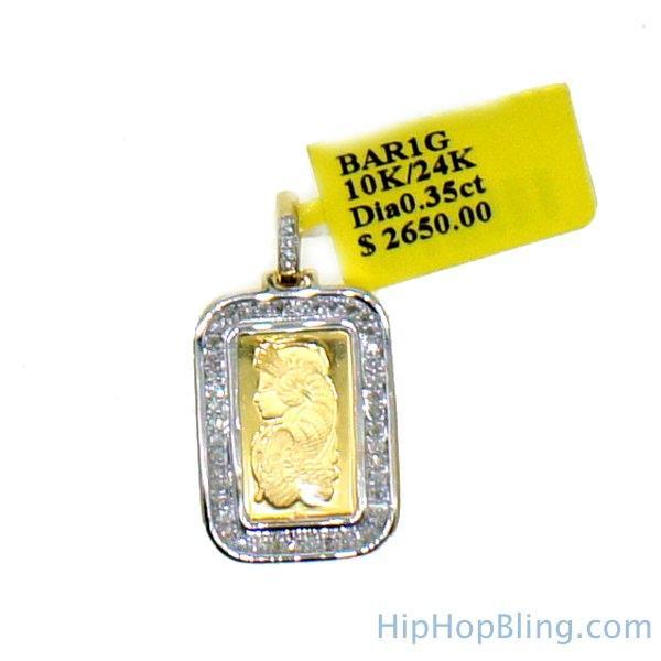 Custom 1g PAMP Suisse Fine Gold Bar Diamond Pendant