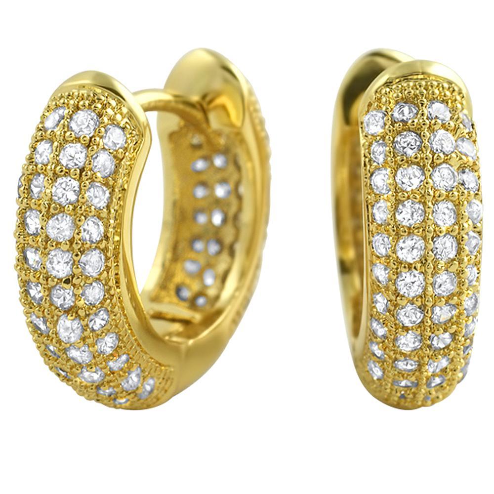 Rounded Hoop Earrings Gold CZ Micro Pave Bling