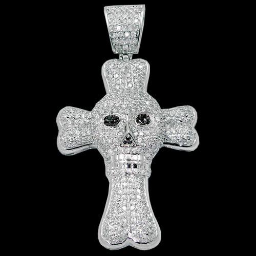Skull Cross Iced Out CZ Micro Pave .925 Sterling Silver Pendant MPP19