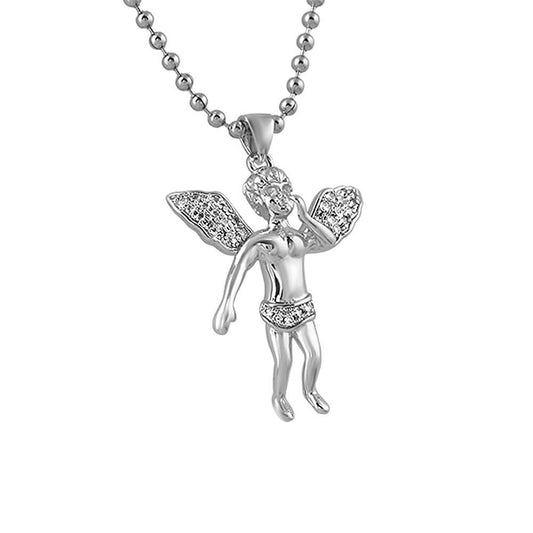 Floating Cherub Angel CZ Rhodium Charm
