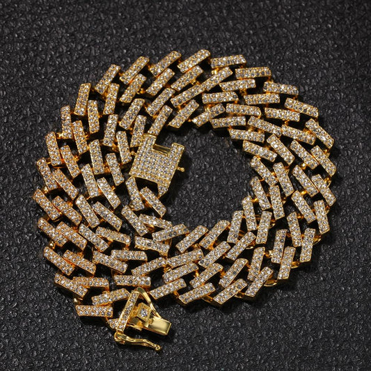 Yellow Gold 15MM Sharp Cuban Bling Bling Chain