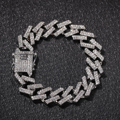 14MM Bling Bling Sharp Cuban 2 Chain 1 Bracelet Bundle