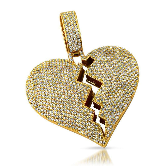 .925 Silver Heart Breaker Gold CZ Bling Bling Pendant