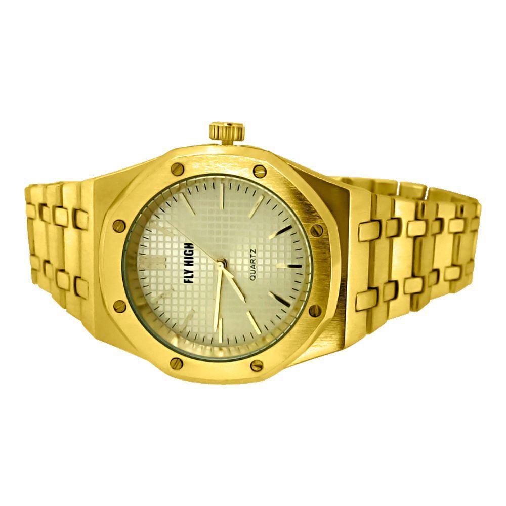 Gold Brushed Octagon Bezel Watch