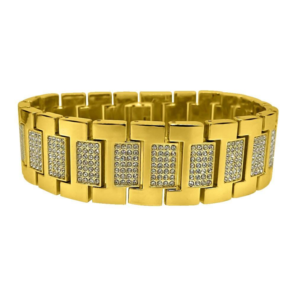 Gold Bling Bling Watch & Bracelet Set Modern Style