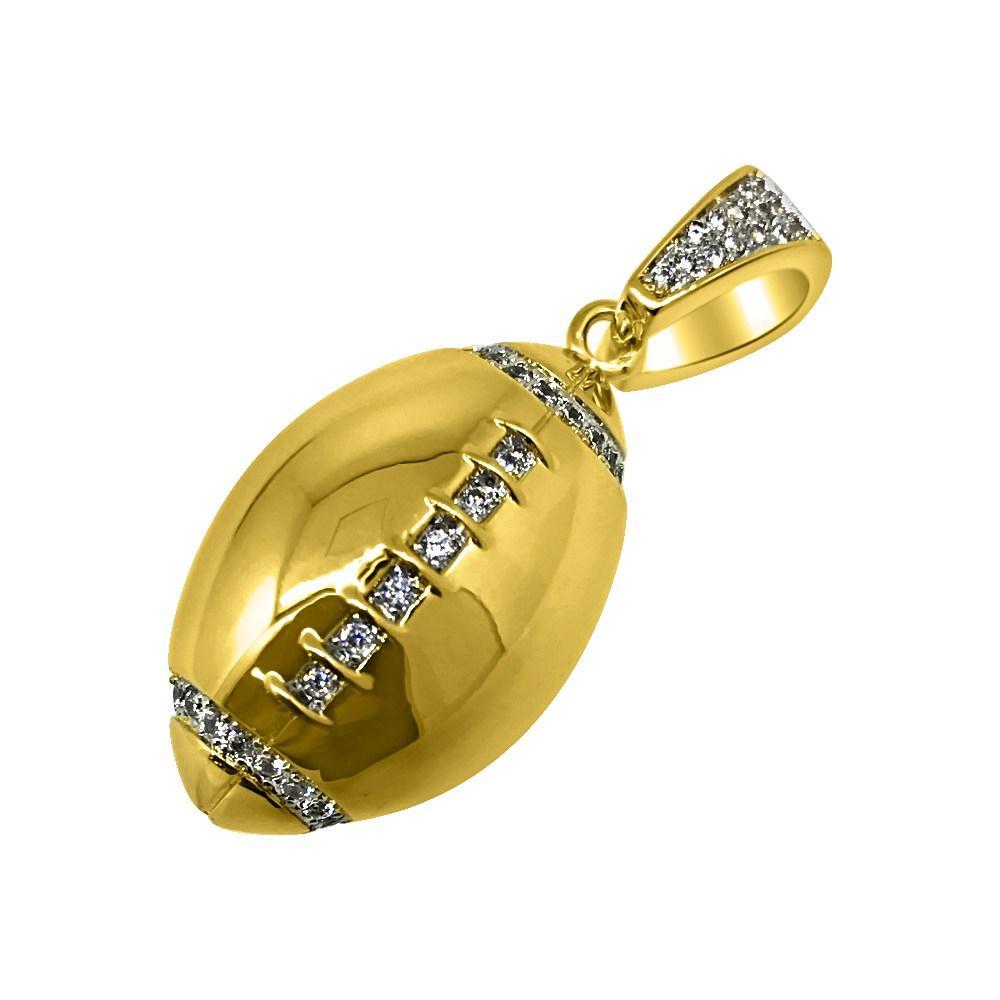 .925 Silver Gold Football CZ Rounded Polished Pendant