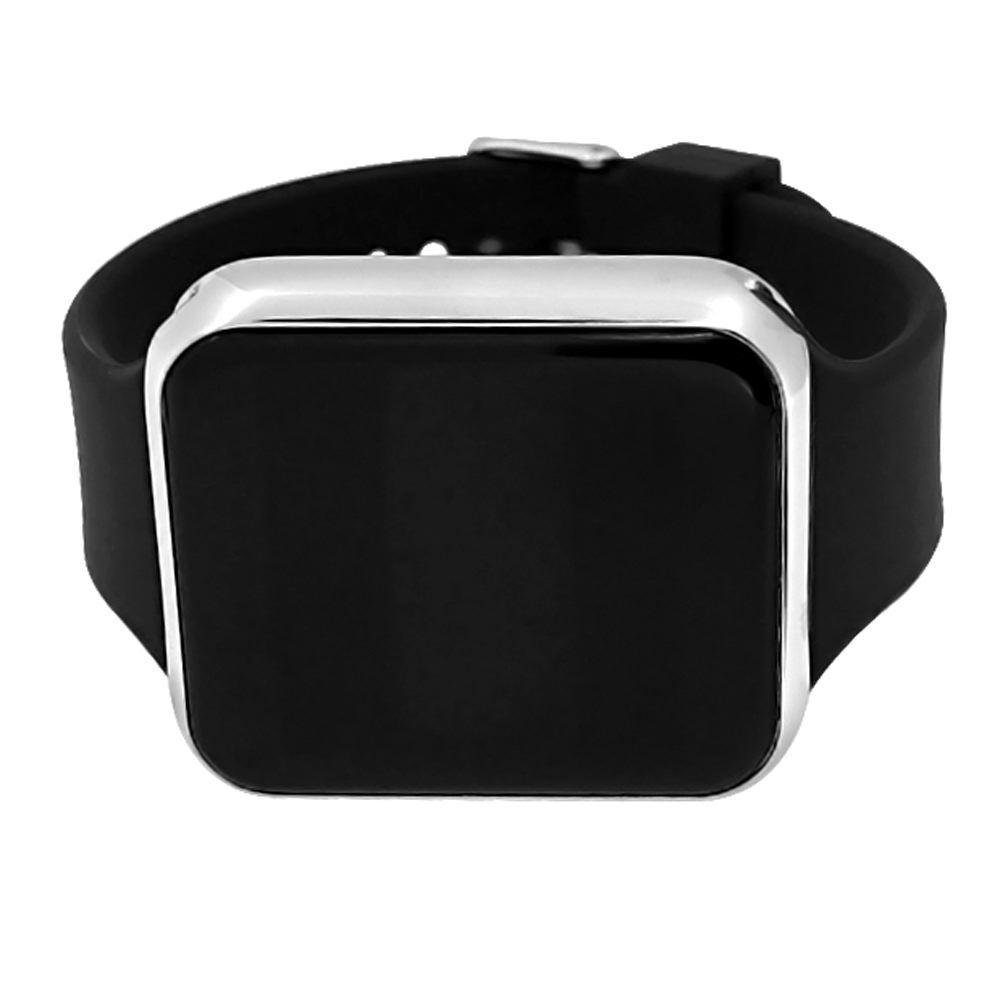 LED Touch Screen Silver Rectangle Watch Black Band