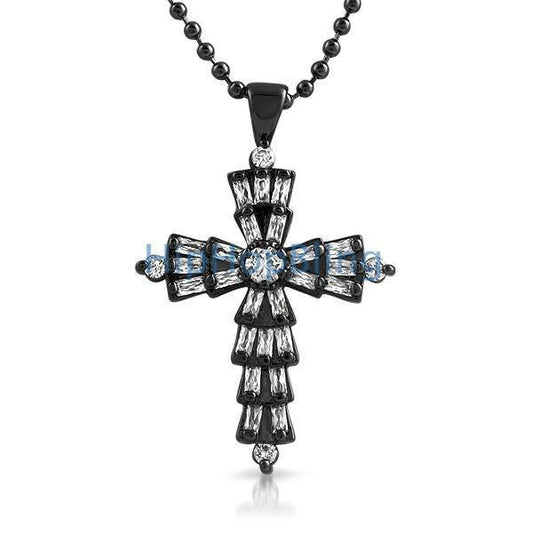 Custom Baguette Cross White CZ on Black