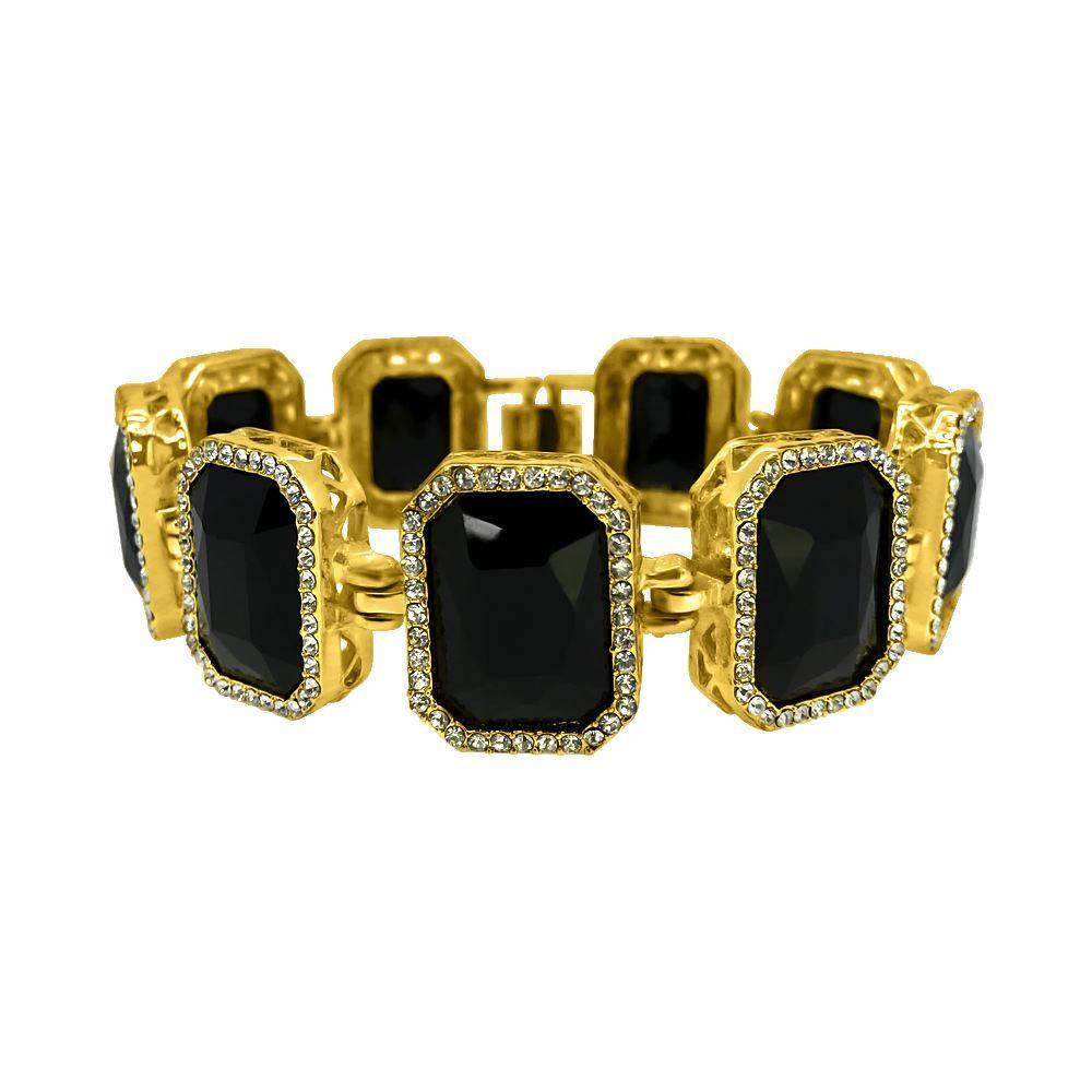 Black Gem Link Bling Bling Gold Bracelet