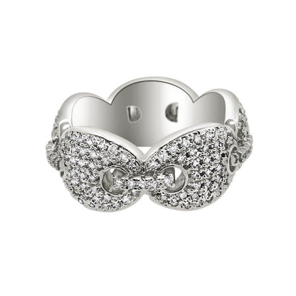 .925 Sterling Silver Marine Link Eternity Band CZ Bling Bling Ring