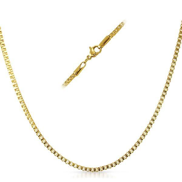 Box IP Gold Stainless Steel Chain Necklace 2MM