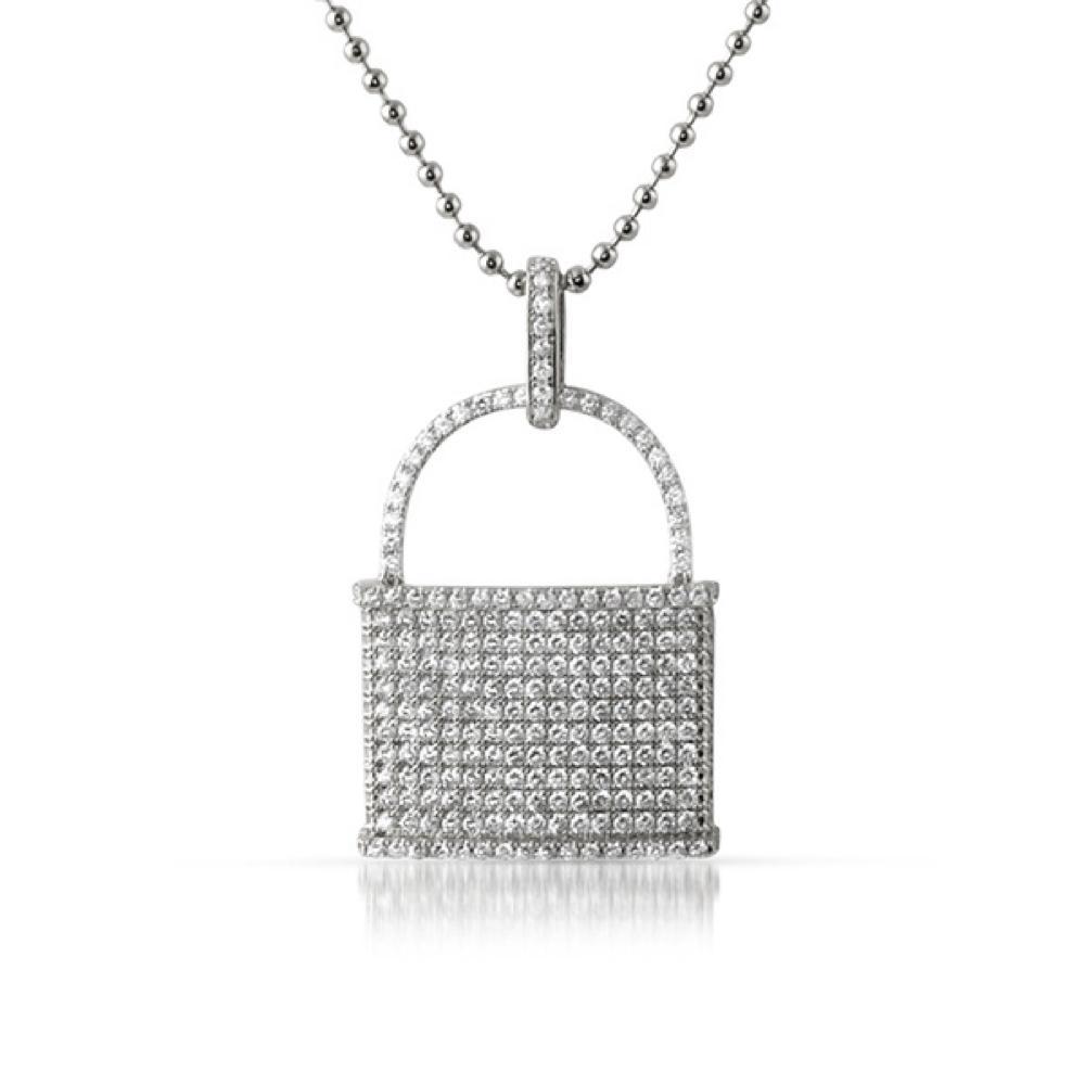 Pad Lock Micro Pave CZ Rhodium Pendant