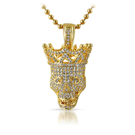 Full CZ Diamond 3D Skull Bling Bling Gold Pendant