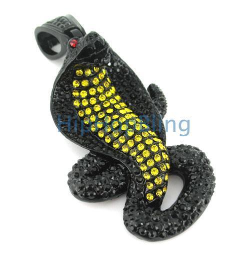 Canary on Black Iced Out King Cobra Pendant