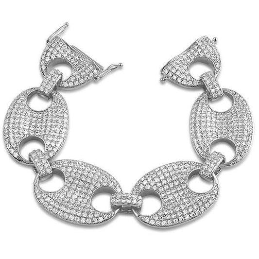 .925 Silver Marine Link CZ Bling Bling Bracelet Rhodium