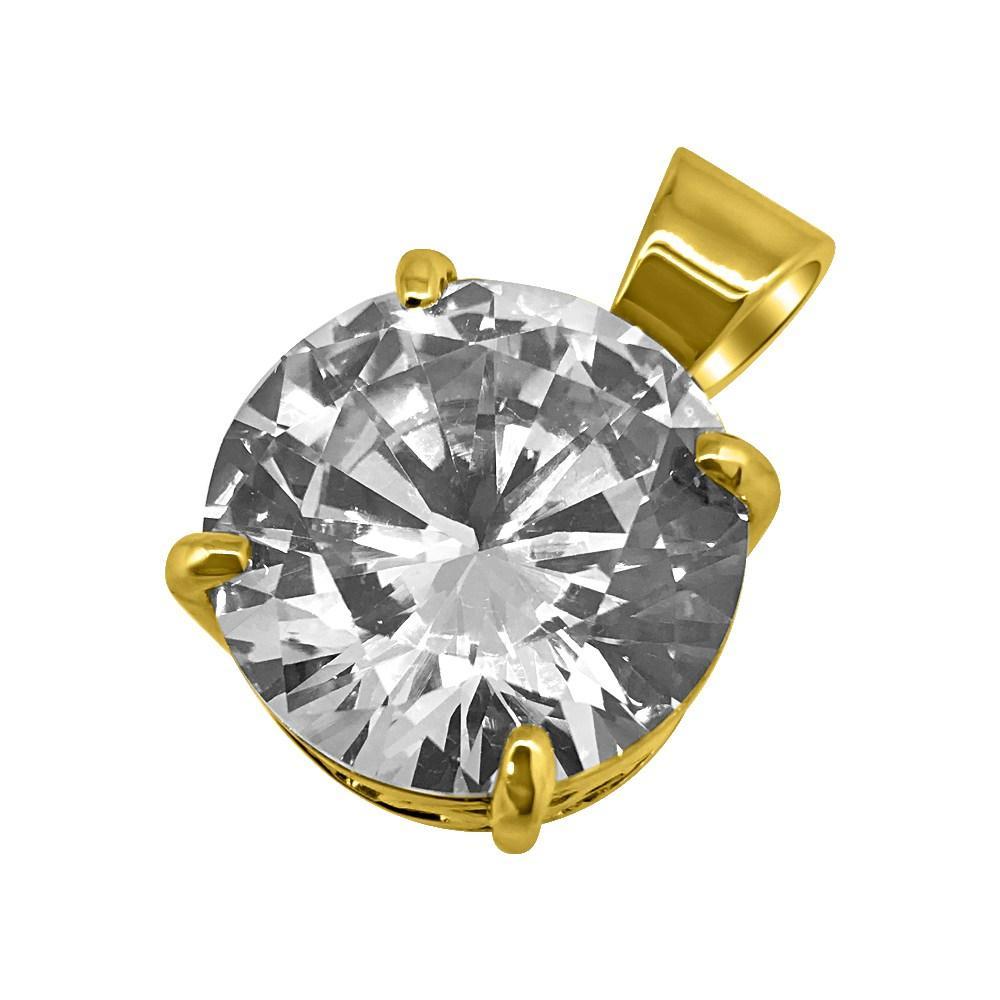 .925 Silver 15MM CZ Solitaire Gold Bling Bling Pendant
