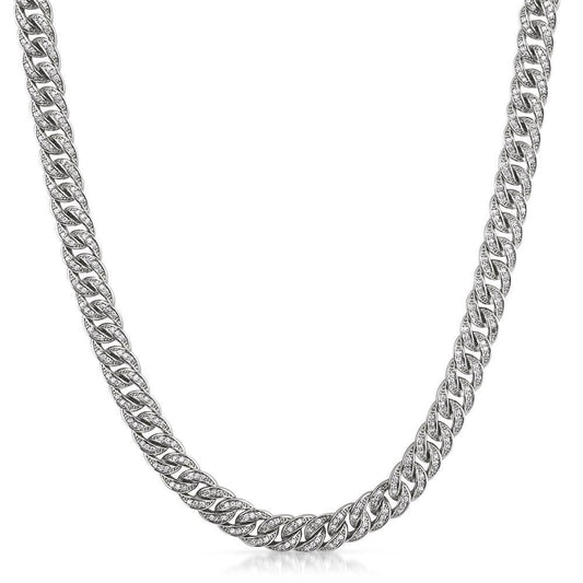 .925 Silver 8MM CZ Bling Bling Rhodium Cuban Links Chain