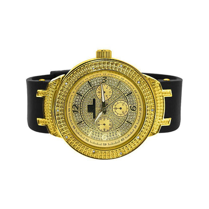 Gold Black Trim Chrono Rubber Watch .10ct Diamond