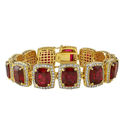 Rick Ross Style Gold Lab Ruby Bracelet Bling