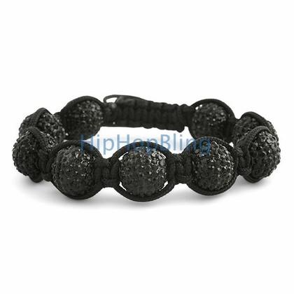 All Jet Black Bling Disco Ball Bracelet 9 Ball 14mm