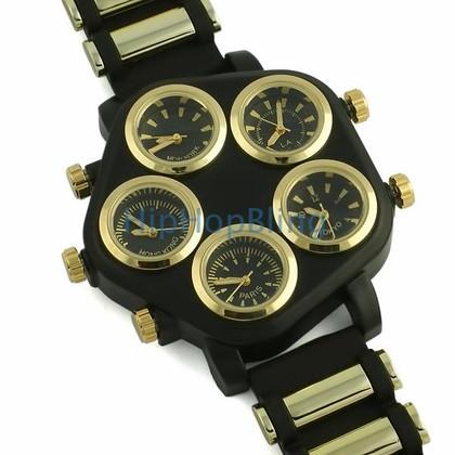 All Working 5 Timezone Watch Gold & Black