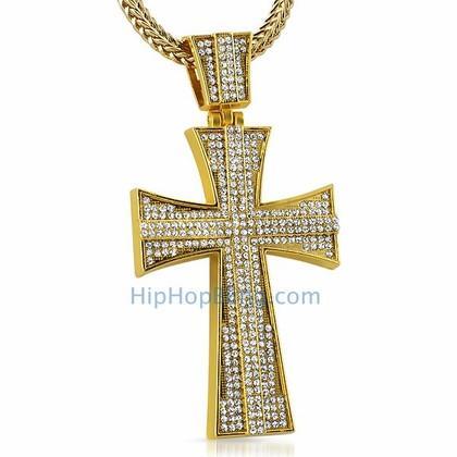 Fan Gold Bling Bling Cross Pendant