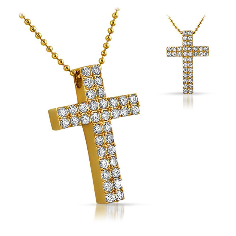 Gold Double CZ Diamond Cross 316L
