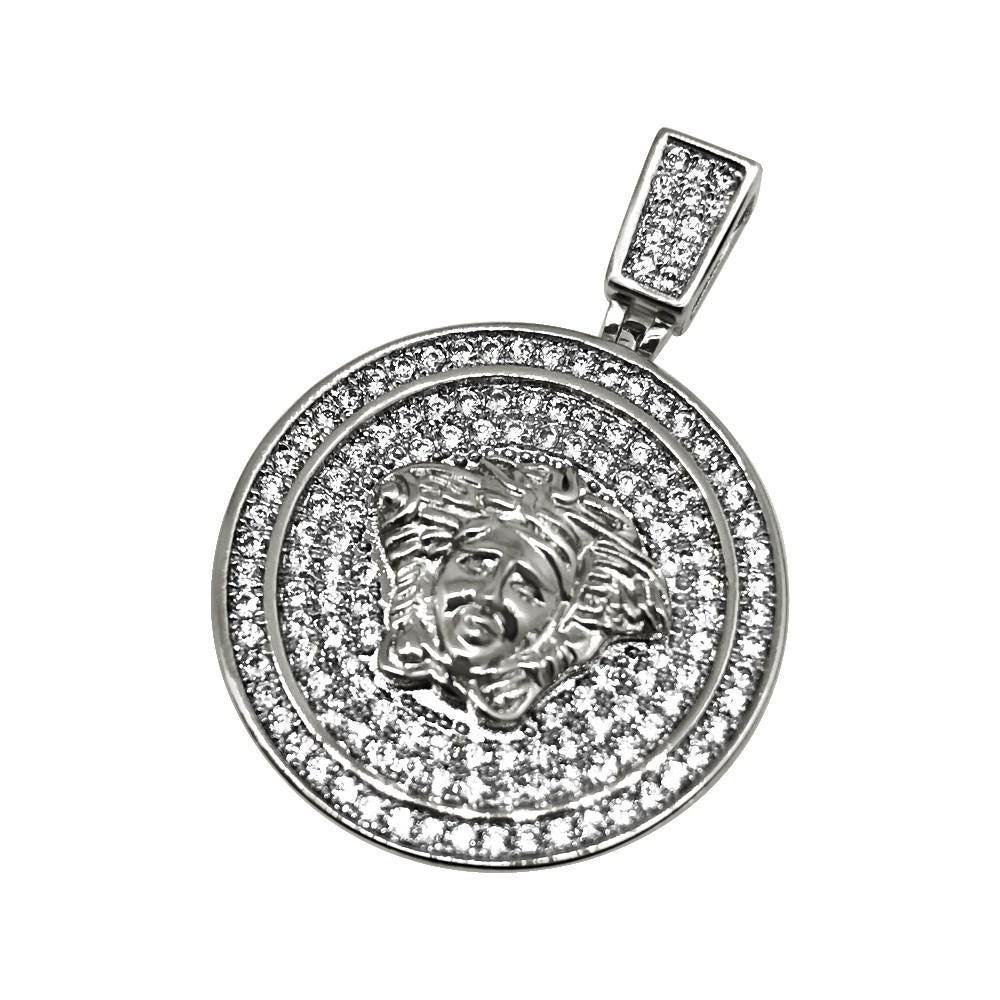 Rhodium Bling Bling CZ Medusa Gold Mini Pendant