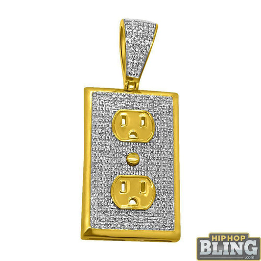 Electrical Socket Mini 10K Yellow Gold Pendant .59cttw