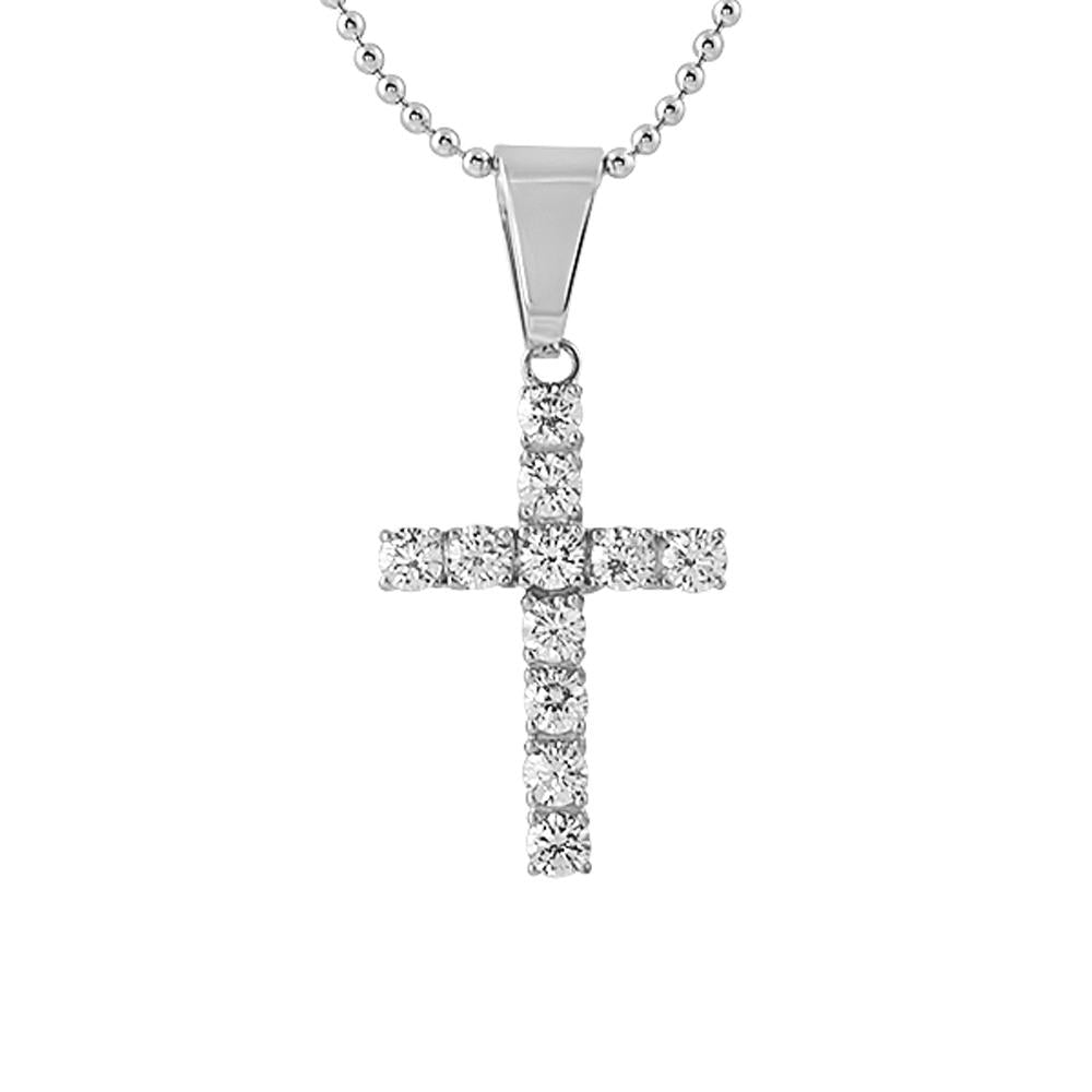 4MM CZ Bling Bling Cross Stainless Steel