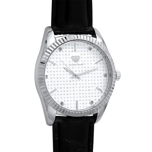 Diamond Dress Silver Watch Black Leather