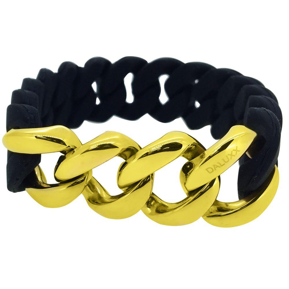 Gold Cuban Black Rubber Bracelet