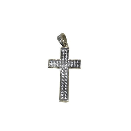 Micro Double Bling CZ Diamond Cross .925 Silver