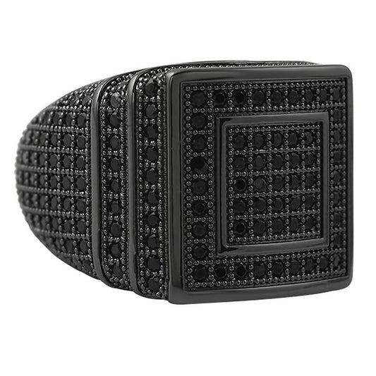 Ice Stacked Black CZ Micro Pave Iced Out Ring