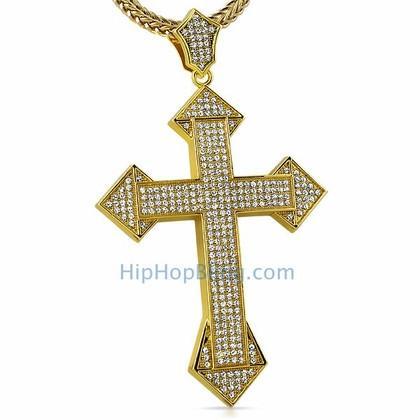 XL Dagger Bling Gold Cross