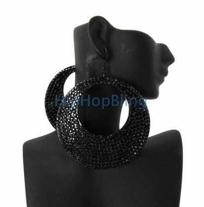 Black Bling Circle Hoop Fashion Ladies Earrings