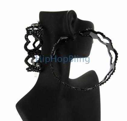 Black Heart Hoop Bling Ladies Fashion Earrings
