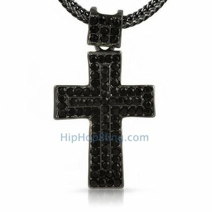 Black Mega Bling Bling Cross & Chain Small