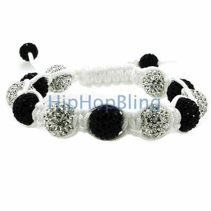 Black & White 12mm High End Bling Bling Bracelet White Rope