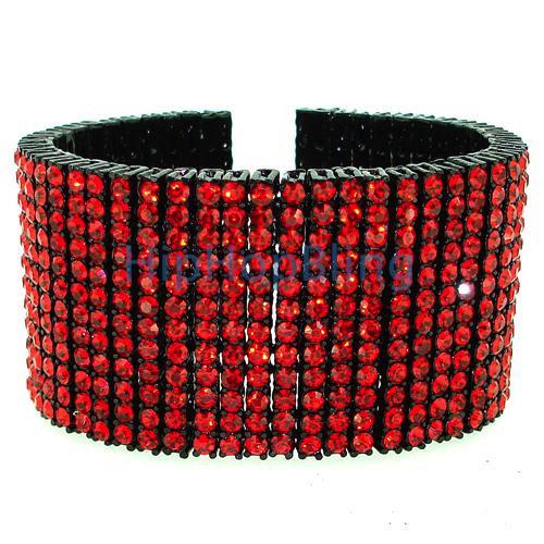 Bling Bling All Red on Black 12 Row Hip Hop Bracelet