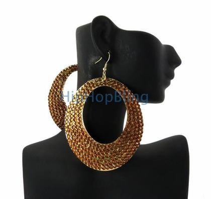 Bling Brown Oval Hoop Ladies Fashion Earrings