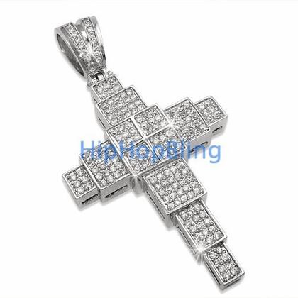 Building Blocks Cross CZ Micro Pave Bling Bling Pendant