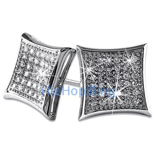 Kite Large Bling Bling CZ Micro Pave Earrings .925 Silver