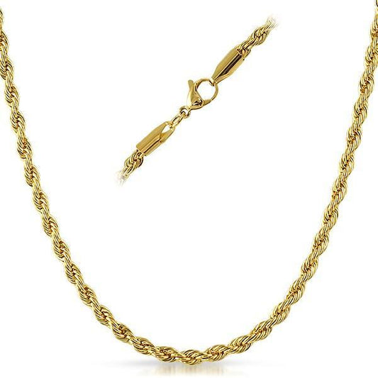 Rope IP Gold Stainless Steel Chain Necklace 4MM