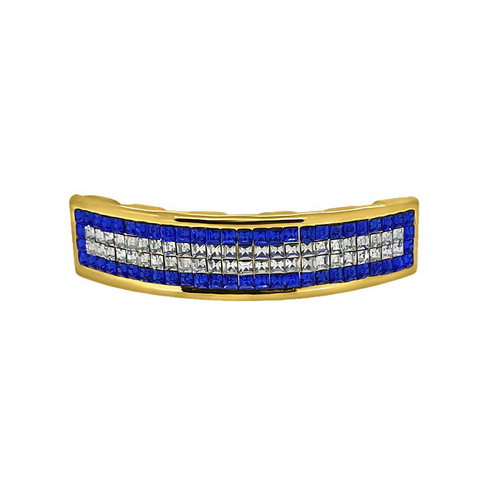 Invisible Setting Custom Blue Gold Grillz