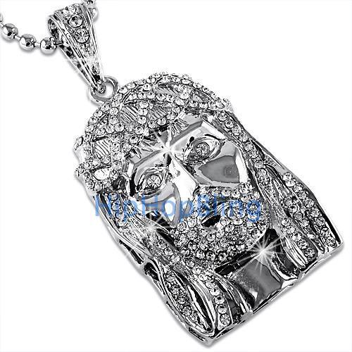Platinum Style Jesus Piece Pendant & Rosary Necklace