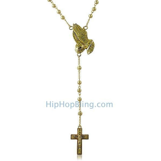 Lemonade Rosary Necklace Bling Bling Praying Hands