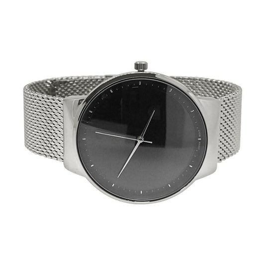 Minimalistic Black Dial Silver Mesh Band Watch